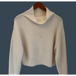 Wilfred Cream Ribbed Knit Cropped Sweater Merino Wool Folded Turtleneck - Size S